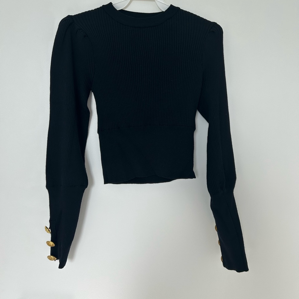 ZARA black ribbed sweater with button detail, size small, worn twice